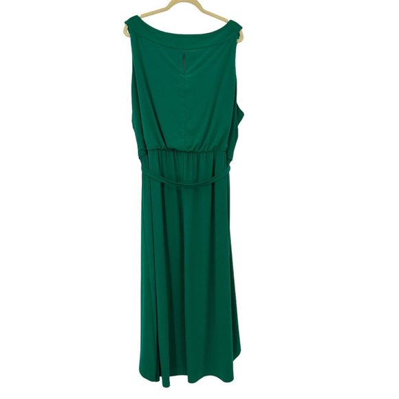 Catherines Size 3X Sleeveless Stretchy Hi Lo Hem Dress Green Silver Studs MIDI - Picture 2 of 12